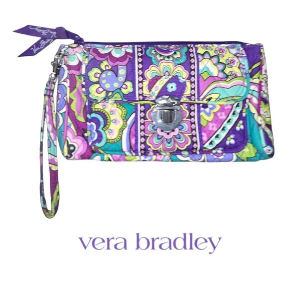 Vera Bradley Heather Paisley Quilted Push Lock Closure Zip Around Wristlet - Picture 5 of 5